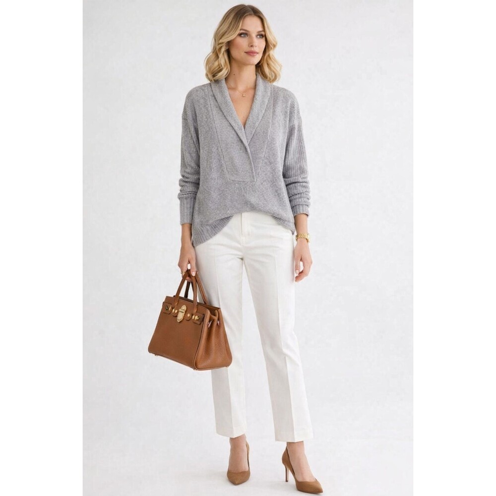EVEREVE Sweater MEDIUM Ribbed Knit‎ Pullover Gray Shawl Neck EK4246616E
